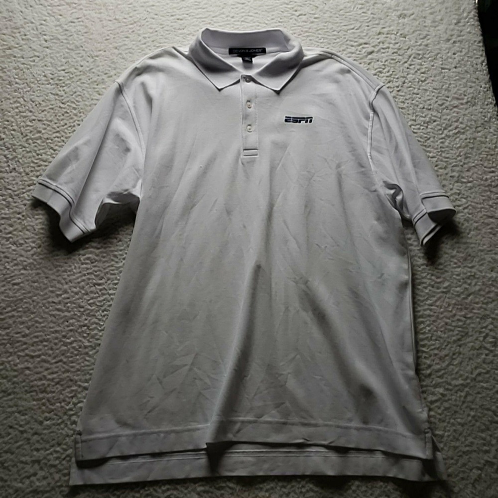 Devon & Jones Polo Shirt Mens XL White Solid Pima Cotton ESPN Logo Top